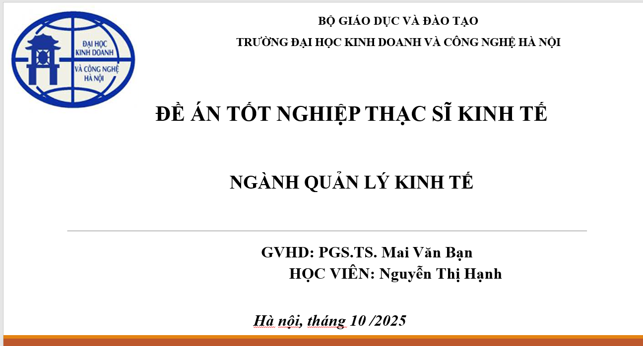 ĐỀ ÁN TỐT NGHIỆP THẠC SĨ KINH TẾ - Nguyễn Thị Hạnh