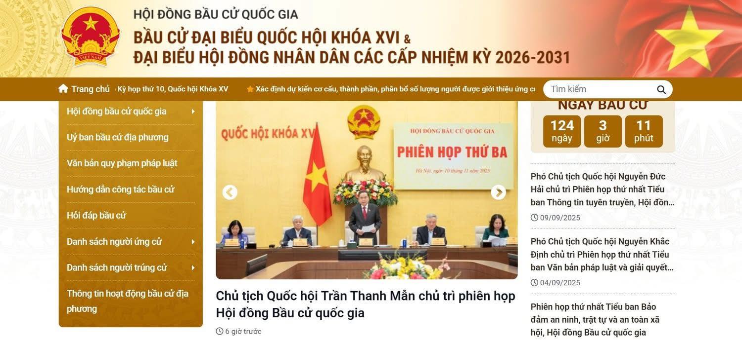TRANG THÔNG TIN ĐIỆN TỬ VỀ CUỘC BẦU CỬ ĐẠI BIỂU QUỐC HỘI KHÓA XVI VÀ ĐẠI BIỂU HỘI ĐỒNG NHÂN DÂN CÁC CẤP NHIỆM KỲ 2026–2031