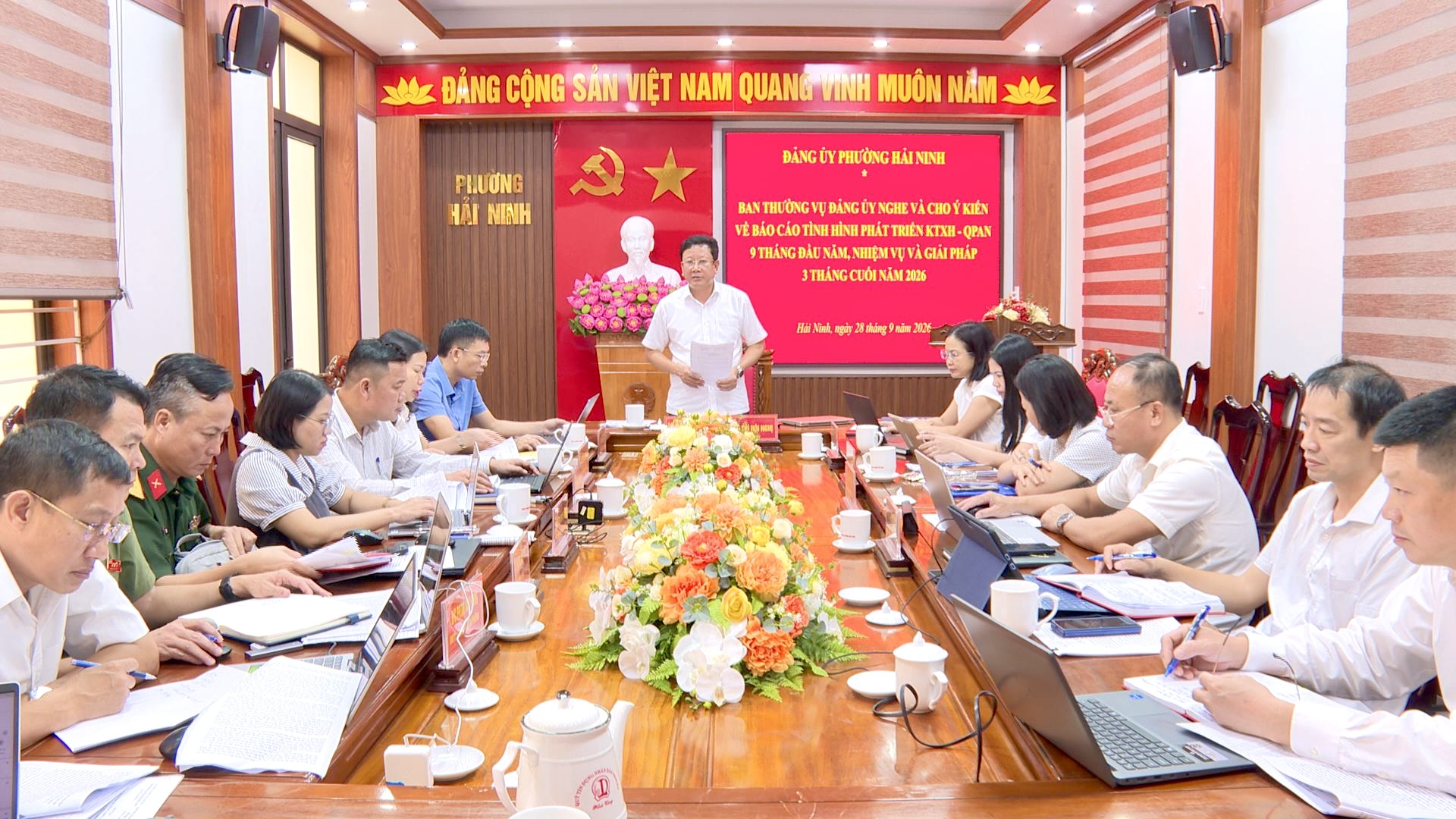 Ban Thường vụ Đảng uỷ nghe và cho ý kiến về báo cáo tình hình phát triển KTXH – QPAN 9 tháng đầu năm, nhiệm vụ và giải pháp 3 tháng cuối năm 2026.