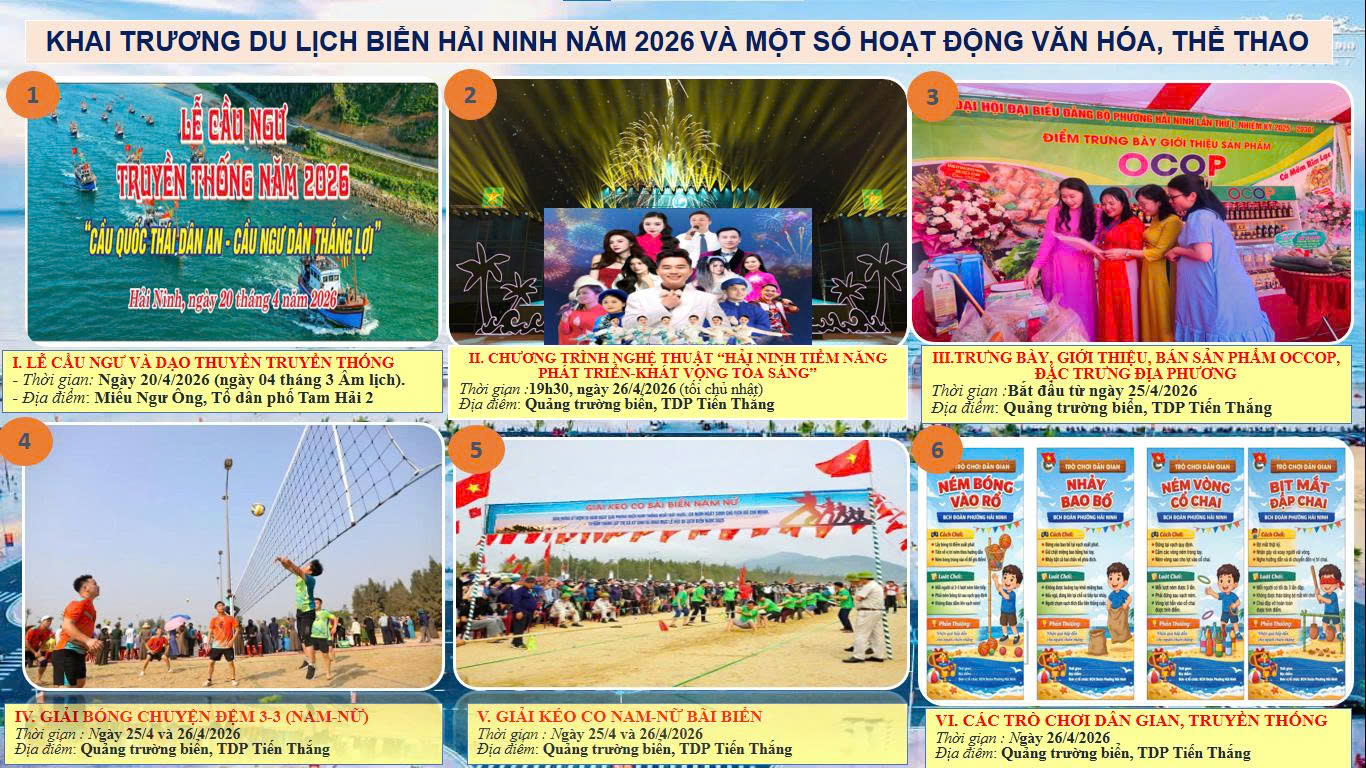Rộn ràng khai trương du lịch biển Hải Ninh 2026 với chuỗi hoạt động đặc sắc